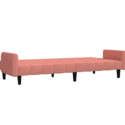 vidaXL Slaapbank met armleuningen en Klik-klak - Roze fluweel - 220 cm