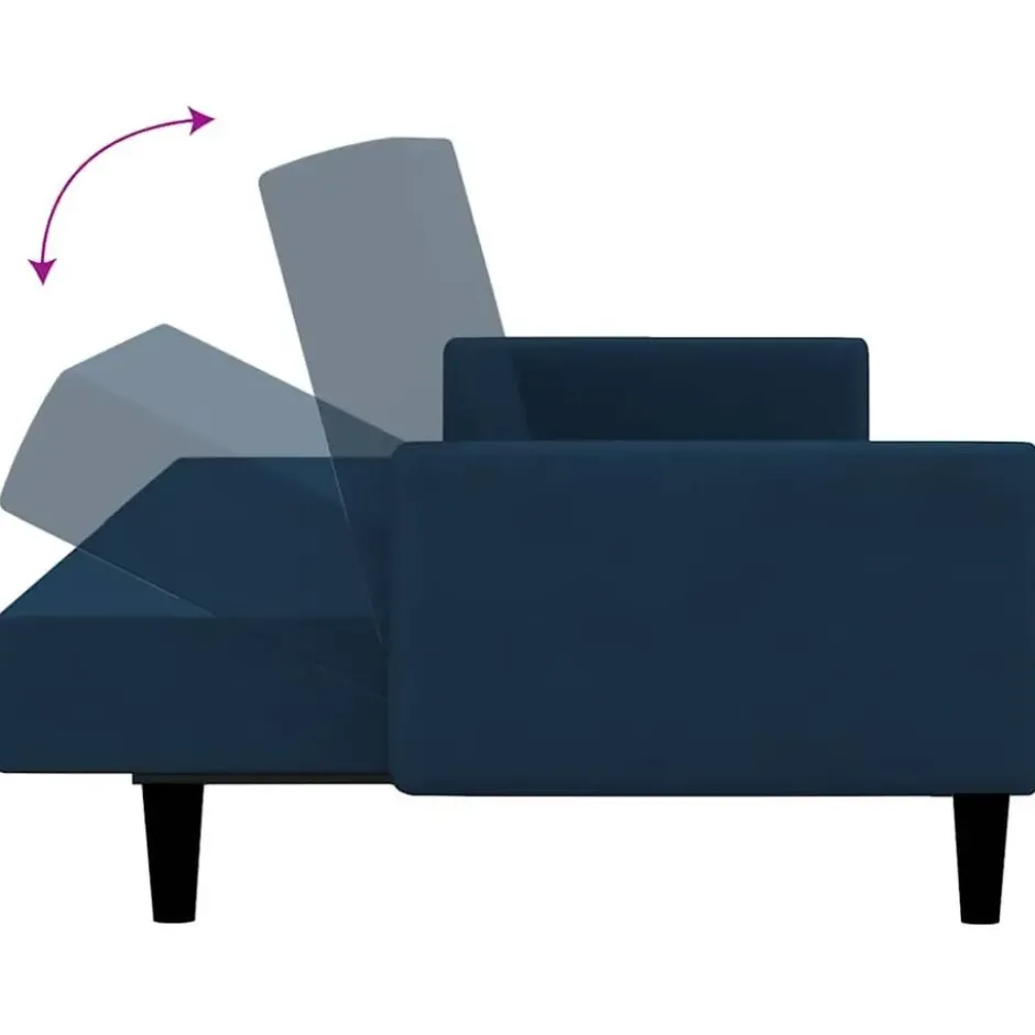 vidaXL Slaapbank met armleuningen en Klik-klak - Blauw fluweel - 220 cm