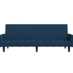 vidaXL Slaapbank met armleuningen en Klik-klak - Blauw fluweel - 220 cm
