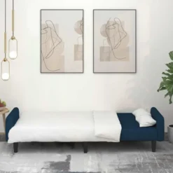 vidaXL Slaapbank met armleuningen en Klik-klak - Blauw fluweel - 220 cm