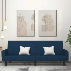vidaXL Slaapbank met armleuningen en Klik-klak - Blauw fluweel - 220 cm