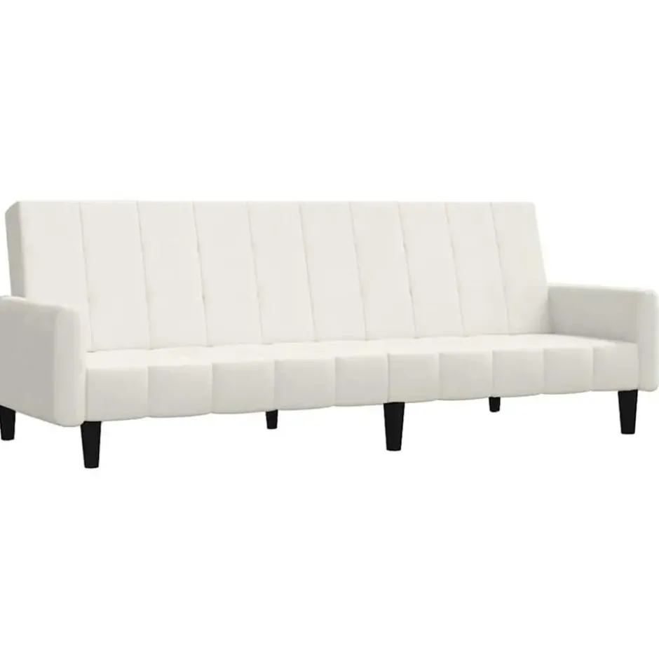 vidaXL Slaapbank met armleuningen en Klik-klak - Crème fluweel - 220 cm