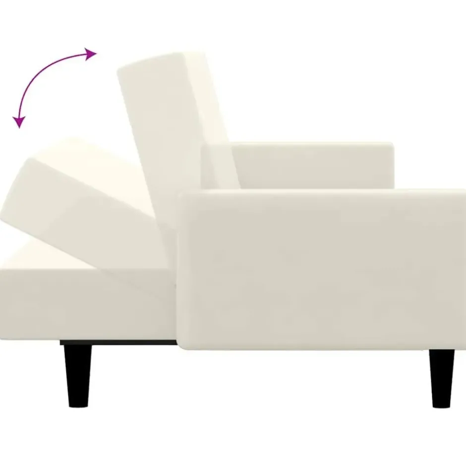 vidaXL Slaapbank met armleuningen en Klik-klak - Crème fluweel - 220 cm