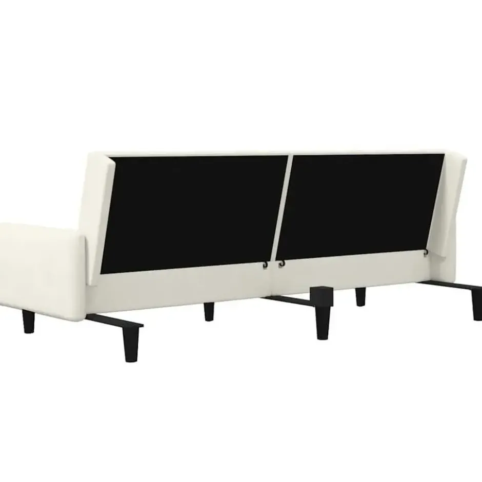 vidaXL Slaapbank met armleuningen en Klik-klak - Crème fluweel - 220 cm