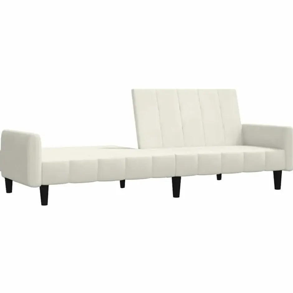 vidaXL Slaapbank met armleuningen en Klik-klak - Crème fluweel - 220 cm