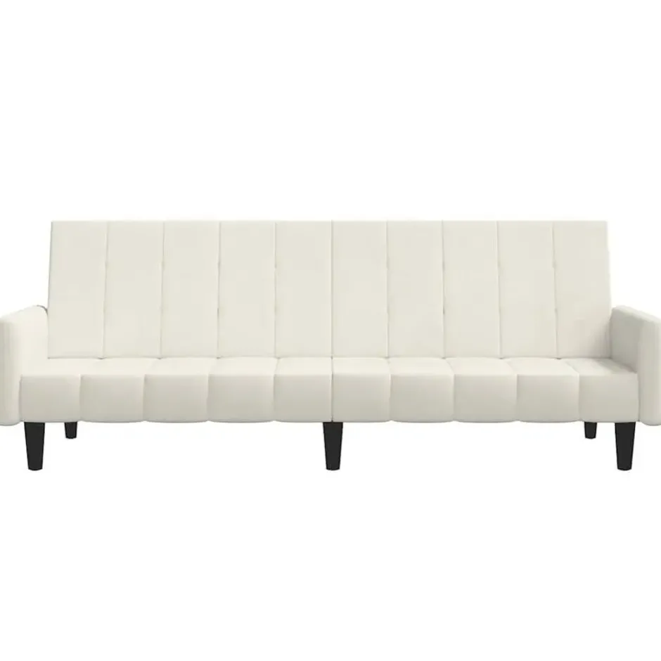 vidaXL Slaapbank met armleuningen en Klik-klak - Crème fluweel - 220 cm