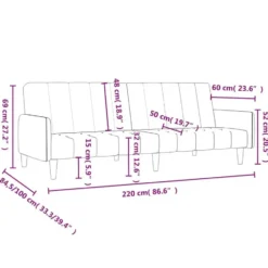 vidaXL Slaapbank met armleuningen en Klik-klak - Crème fluweel - 220 cm