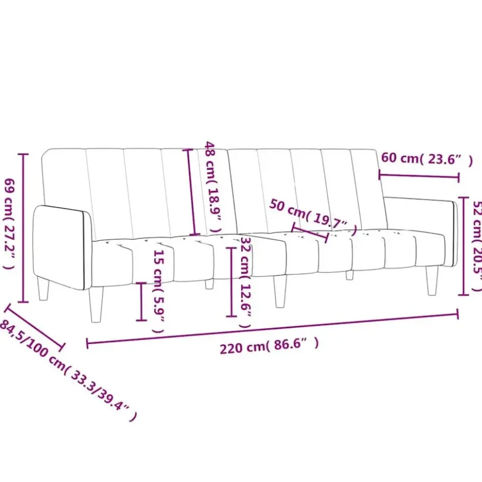 vidaXL Slaapbank met armleuningen en Klik-klak - Crème fluweel - 220 cm