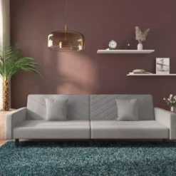vidaXL - Slaapbank 2-zits - Grijs - Fluweel - Met kussens