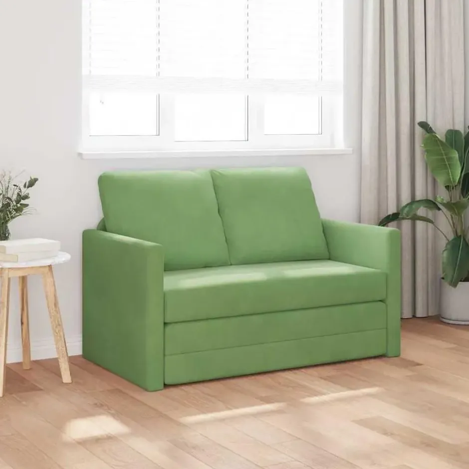 vidaXL Slaapbank 2-zits inklapbaar met kussens - Lichtgroen fluweel - 204 cm
