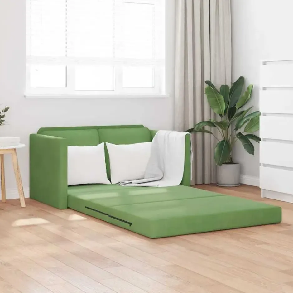 vidaXL Slaapbank 2-zits inklapbaar met kussens - Lichtgroen fluweel - 204 cm
