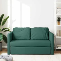vidaXL Slaapbank 2-zits inklapbaar met kussens - Donkergroen stof - 112 cm