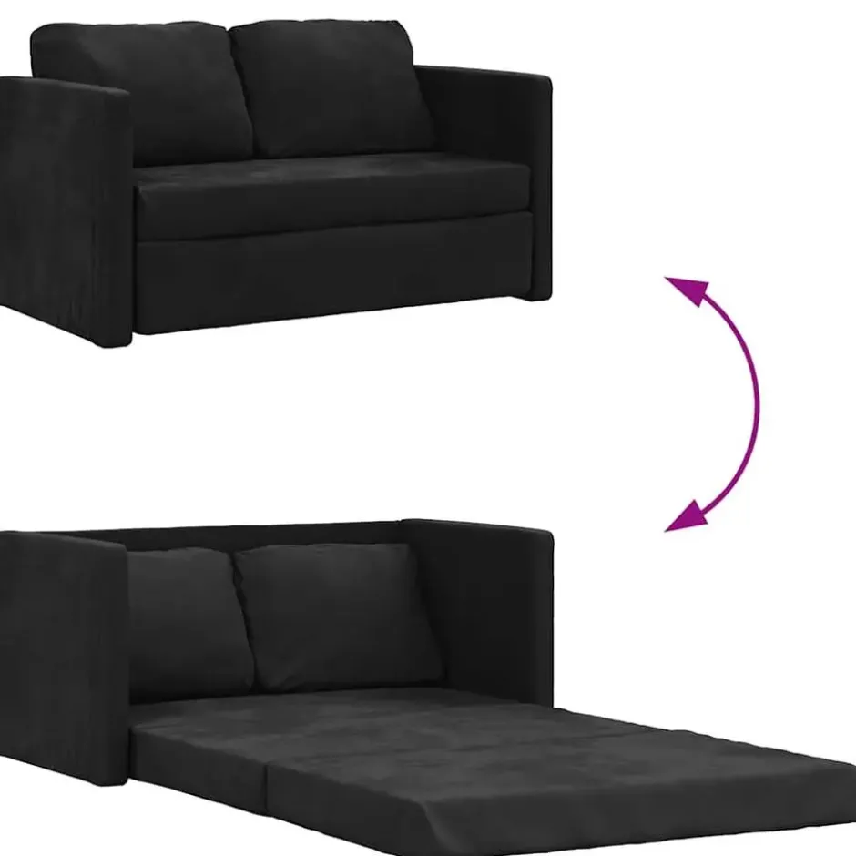vidaXL Slaapbank 2-zits inklapbaar met kussens - Zwart fluweel - 122 cm