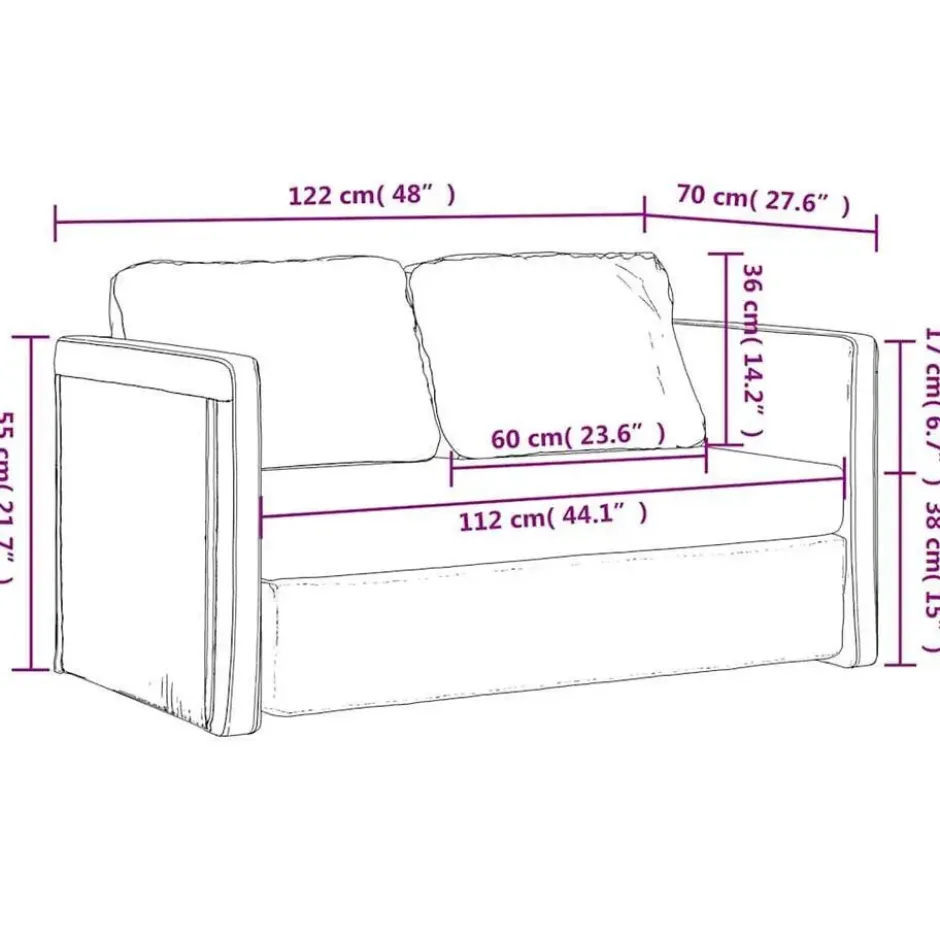vidaXL Slaapbank 2-zits inklapbaar met kussens - Zwart fluweel - 122 cm