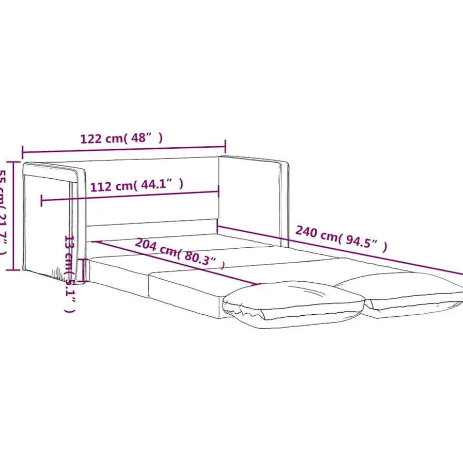 vidaXL Slaapbank 2-zits inklapbaar met kussens - Zwart fluweel - 122 cm