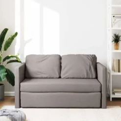 vidaXL Slaapbank 2-zits inklapbaar met kussens - Taupe stof - 112 cm