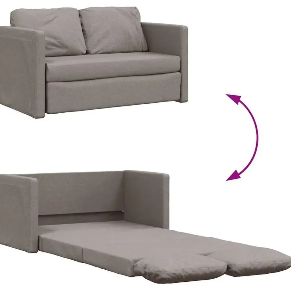 vidaXL Slaapbank 2-zits inklapbaar met kussens - Taupe stof - 112 cm