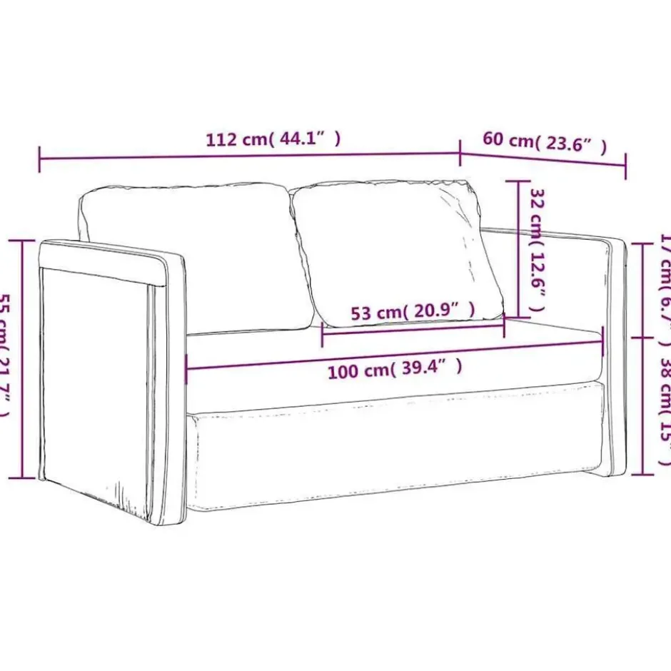 vidaXL Slaapbank 2-zits inklapbaar met kussens - Lichtgrijs stof - 112 cm
