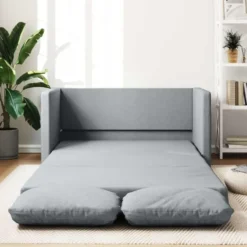 vidaXL Slaapbank 2-zits inklapbaar met kussens - Lichtgrijs stof - 112 cm