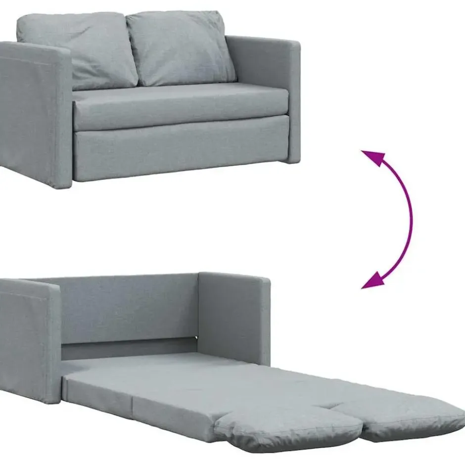 vidaXL Slaapbank 2-zits inklapbaar met kussens - Lichtgrijs stof - 112 cm