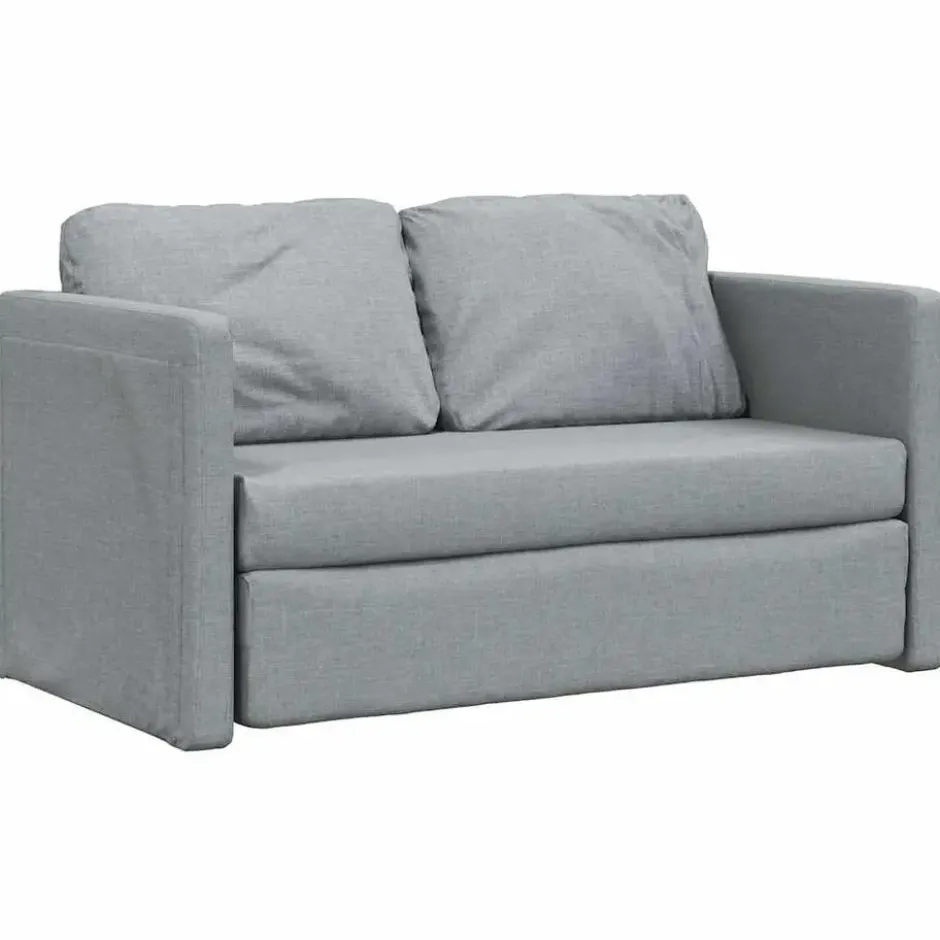 vidaXL Slaapbank 2-zits inklapbaar met kussens - Lichtgrijs stof - 112 cm