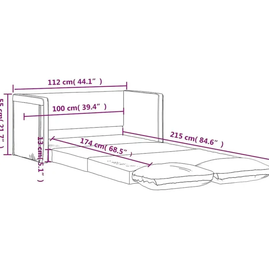 vidaXL Slaapbank 2-zits inklapbaar met kussens - Lichtgrijs stof - 112 cm