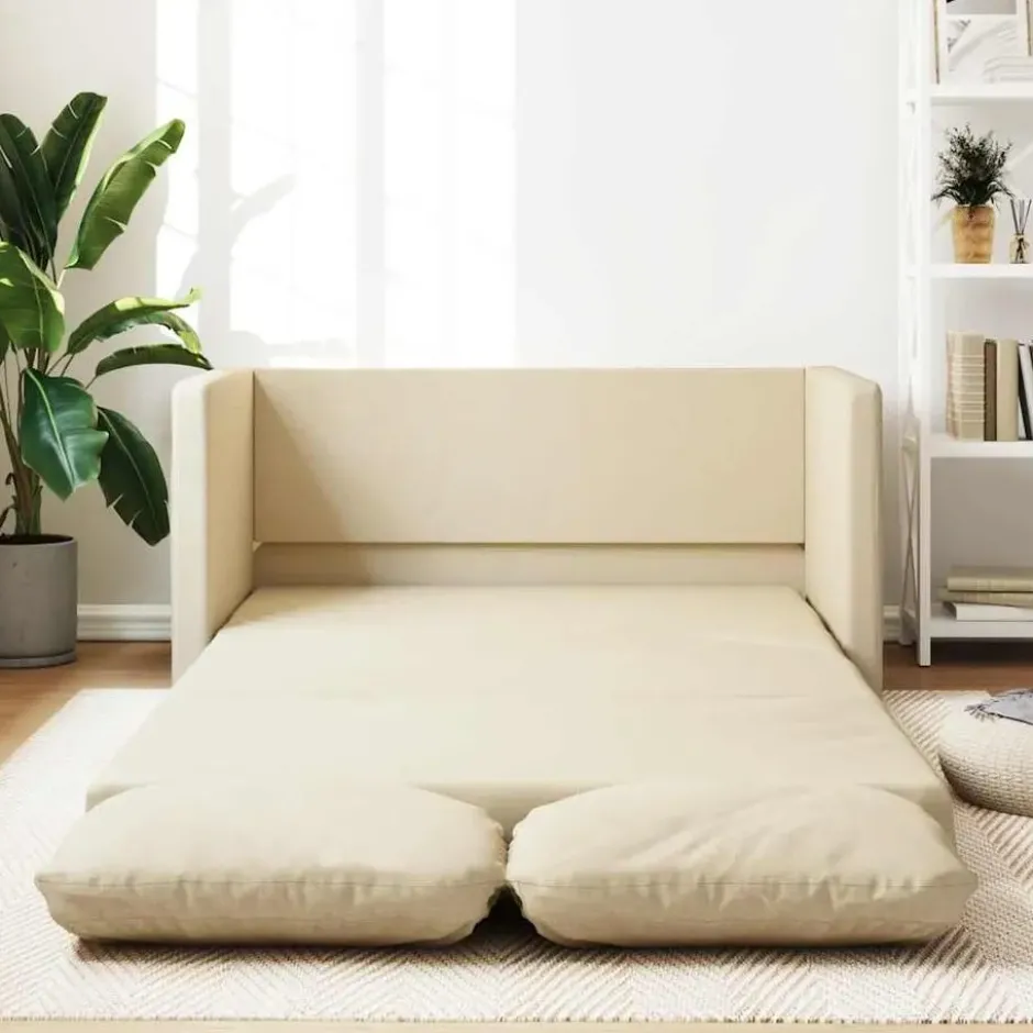 vidaXL Slaapbank 2-zits inklapbaar met kussens - Crème stof - 112 cm