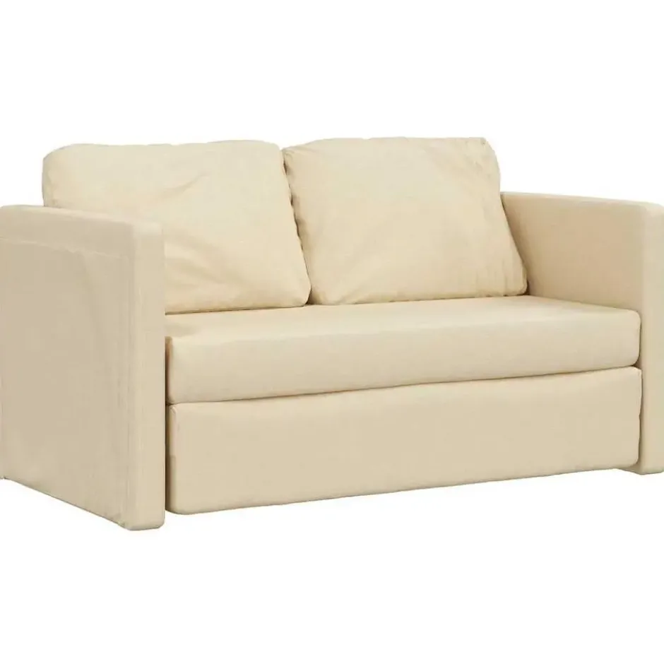 vidaXL Slaapbank 2-zits inklapbaar met kussens - Crème stof - 112 cm
