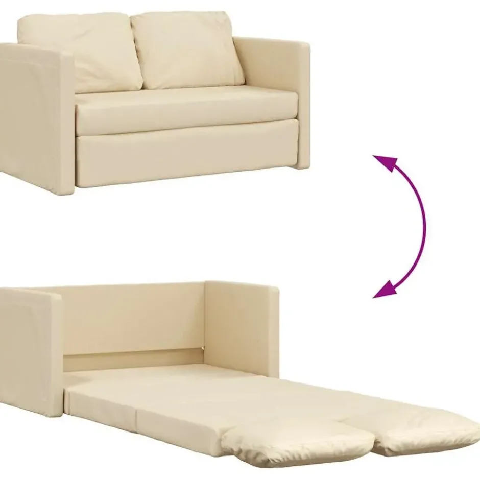 vidaXL Slaapbank 2-zits inklapbaar met kussens - Crème stof - 112 cm