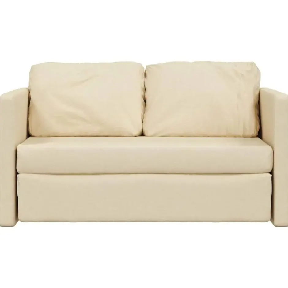 vidaXL Slaapbank 2-zits inklapbaar met kussens - Crème stof - 112 cm