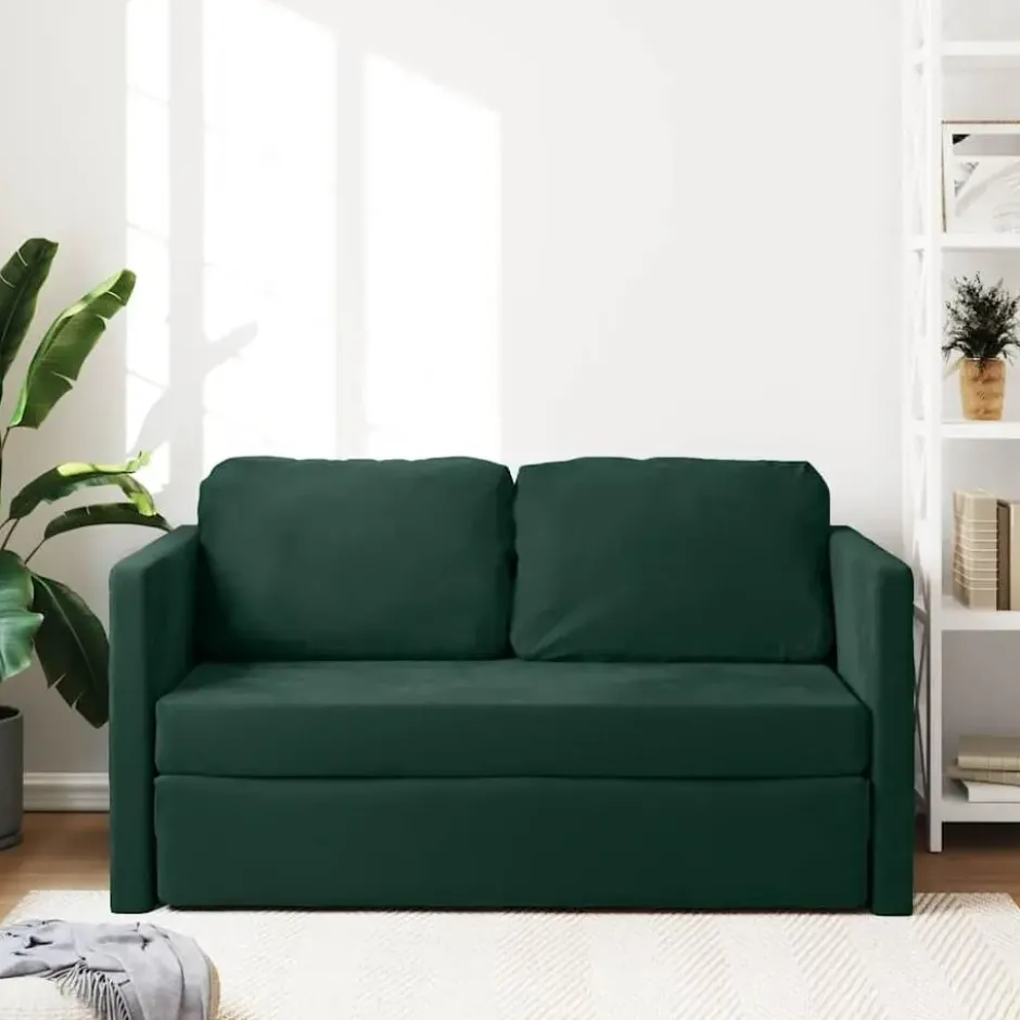 vidaXL Slaapbank 2-zits inklapbaar met kussens - Donkergroen fluweel - 122 cm