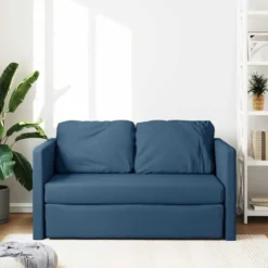 vidaXL Slaapbank 2-zits inklapbaar met kussens - Blauw stof - 112 cm
