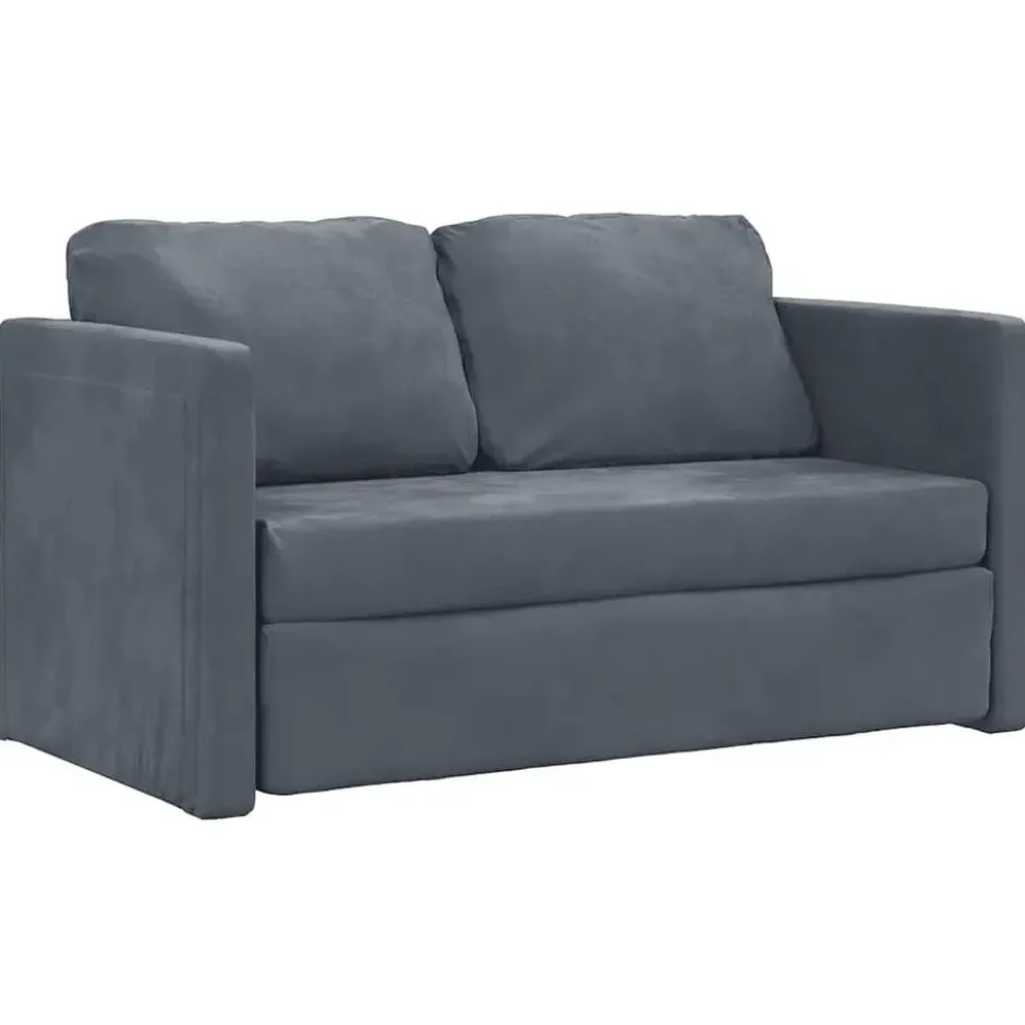 vidaXL Slaapbank 2-zits inklapbaar met kussens - Donkergrijs fluweel - 122 cm