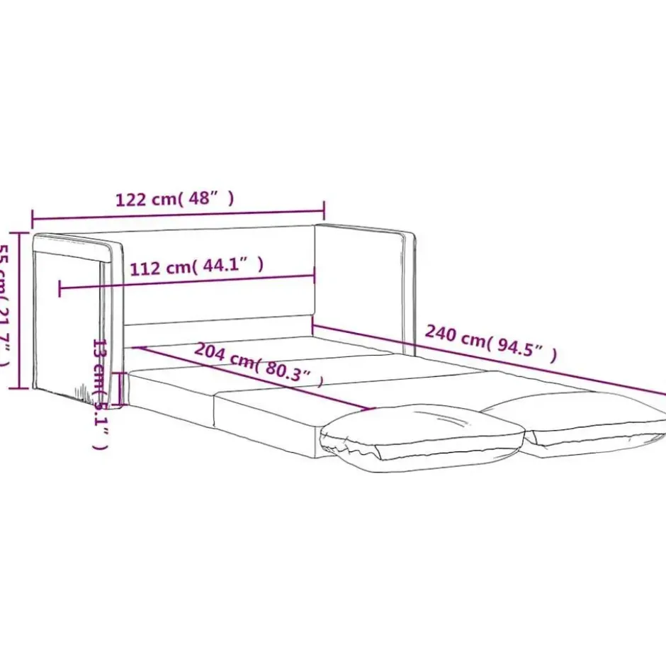 vidaXL Slaapbank 2-zits inklapbaar met kussens - Donkergrijs fluweel - 122 cm