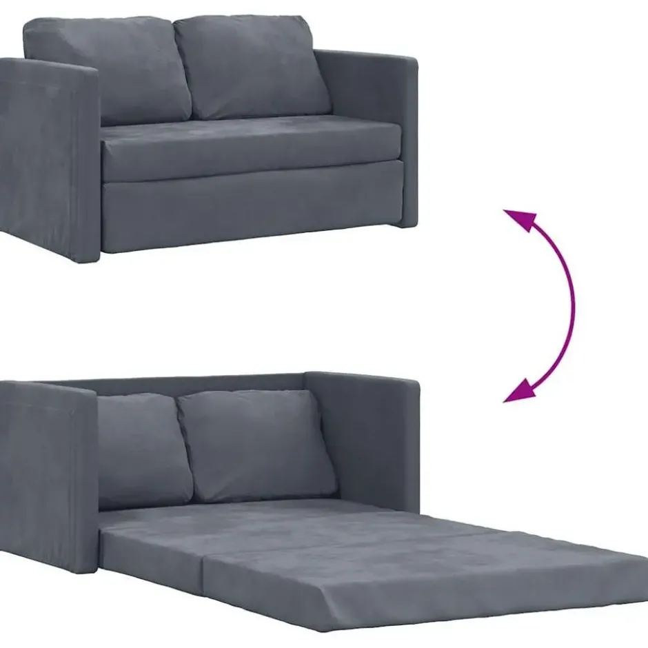 vidaXL Slaapbank 2-zits inklapbaar met kussens - Donkergrijs fluweel - 122 cm