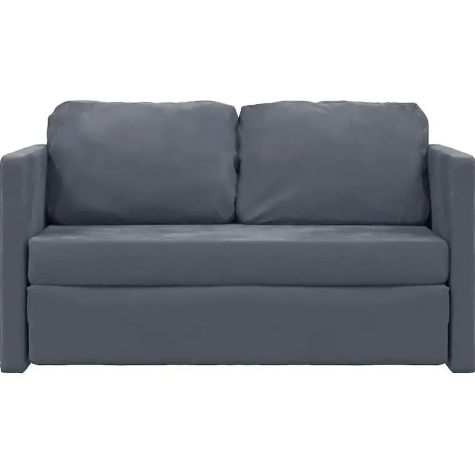 vidaXL Slaapbank 2-zits inklapbaar met kussens - Donkergrijs fluweel - 122 cm