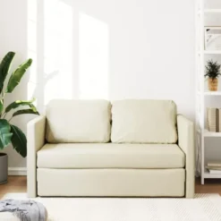vidaXL Slaapbank 2-zits inklapbaar met kussens - Crème kunstleer - 112 cm