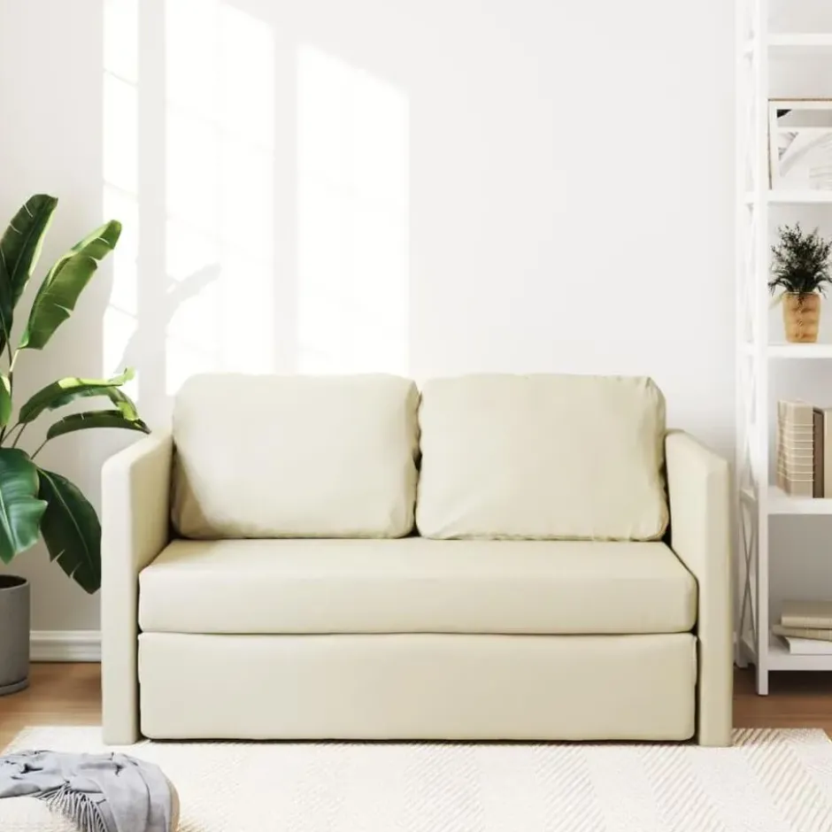 vidaXL Slaapbank 2-zits inklapbaar met kussens - Crème kunstleer - 112 cm