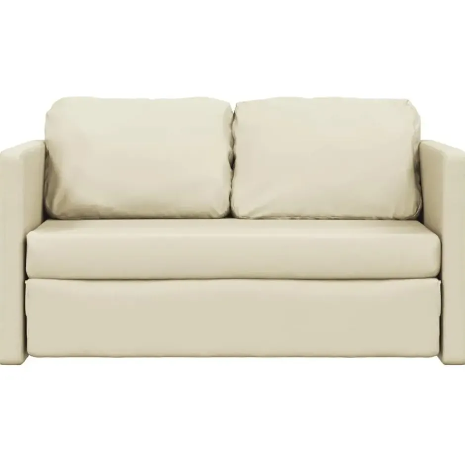 vidaXL Slaapbank 2-zits inklapbaar met kussens - Crème kunstleer - 112 cm