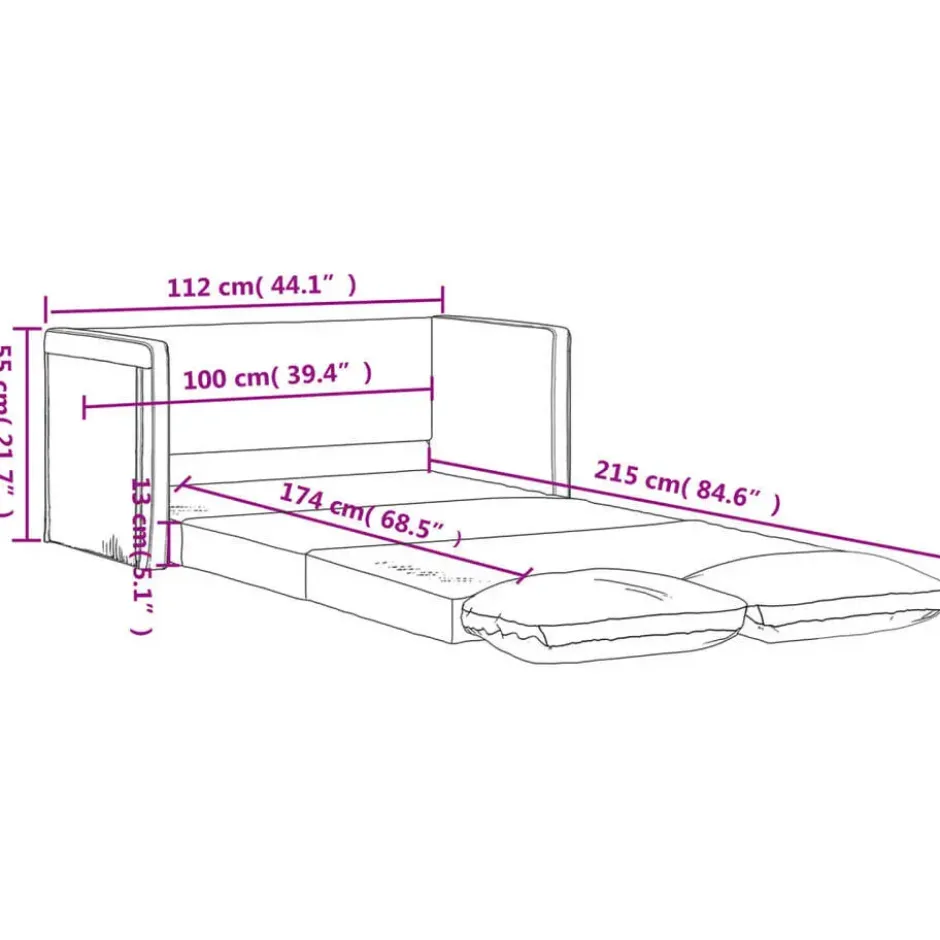 vidaXL Slaapbank 2-zits inklapbaar met kussens - Crème kunstleer - 112 cm
