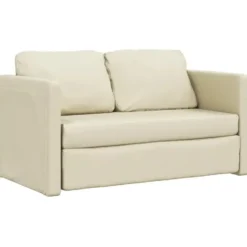 vidaXL Slaapbank 2-zits inklapbaar met kussens - Crème kunstleer - 112 cm