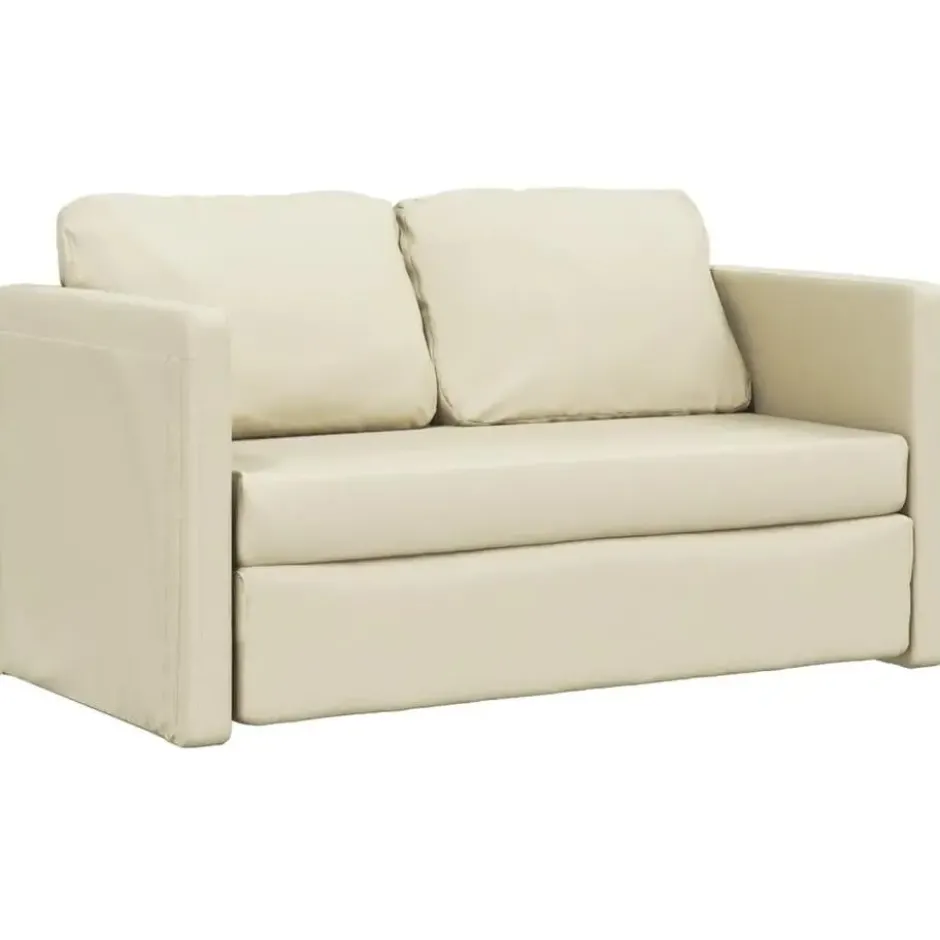 vidaXL Slaapbank 2-zits inklapbaar met kussens - Crème kunstleer - 112 cm