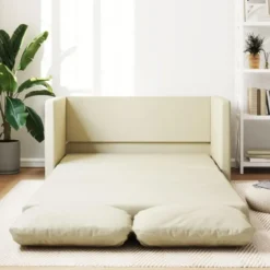 vidaXL Slaapbank 2-zits inklapbaar met kussens - Crème kunstleer - 112 cm