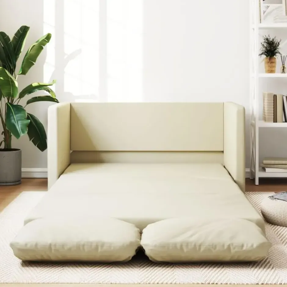 vidaXL Slaapbank 2-zits inklapbaar met kussens - Crème kunstleer - 112 cm