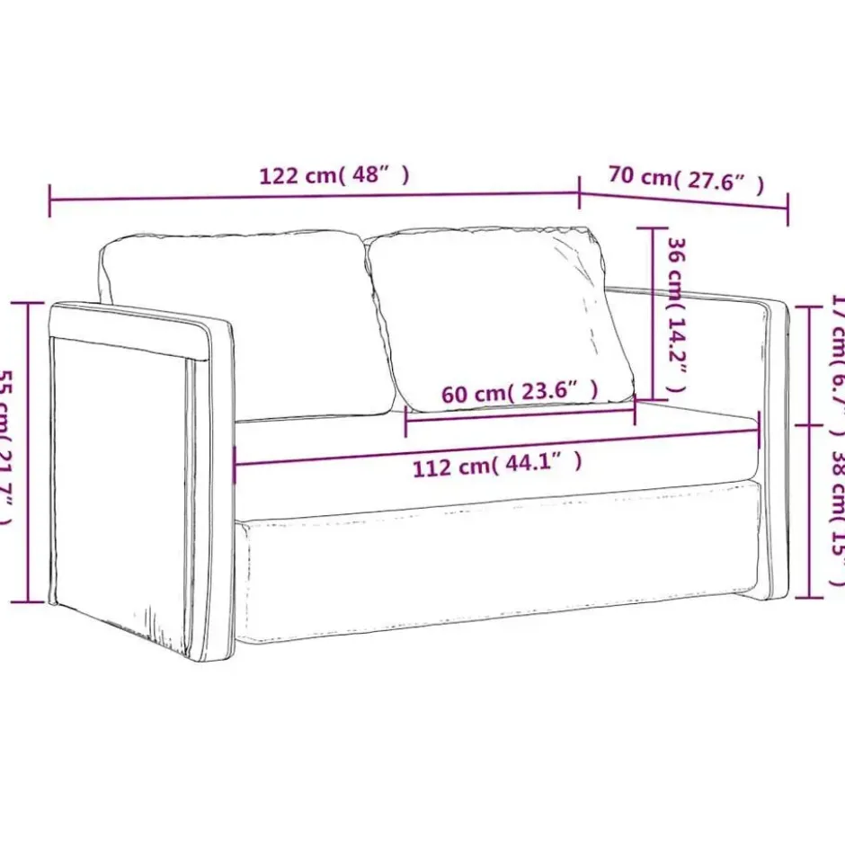 vidaXL Slaapbank 2-zits inklapbaar met kussens - Bluaw fluweel - 122 cm