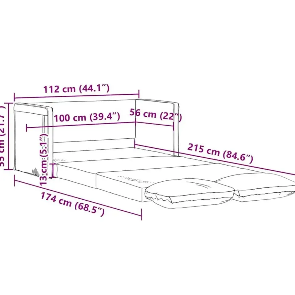 vidaXL Slaapbank 2-zits inklapbaar met kussens - Donkergrijs stof - 112 cm