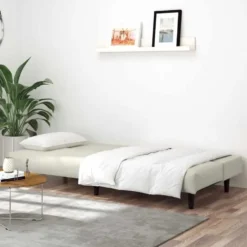 vidaXL Slaapbank 2-zits met verstelbare helling - Crème fluweel - 200 cm