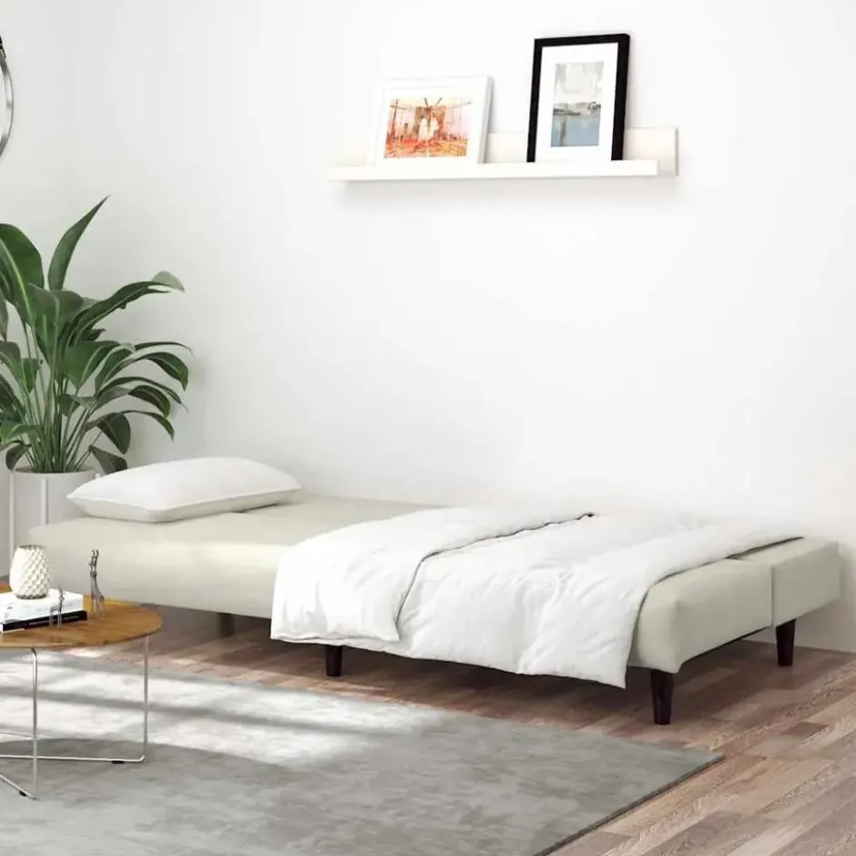 vidaXL Slaapbank 2-zits met verstelbare helling - Crème fluweel - 200 cm