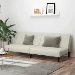 vidaXL Slaapbank 2-zits met verstelbare helling - Crème fluweel - 200 cm