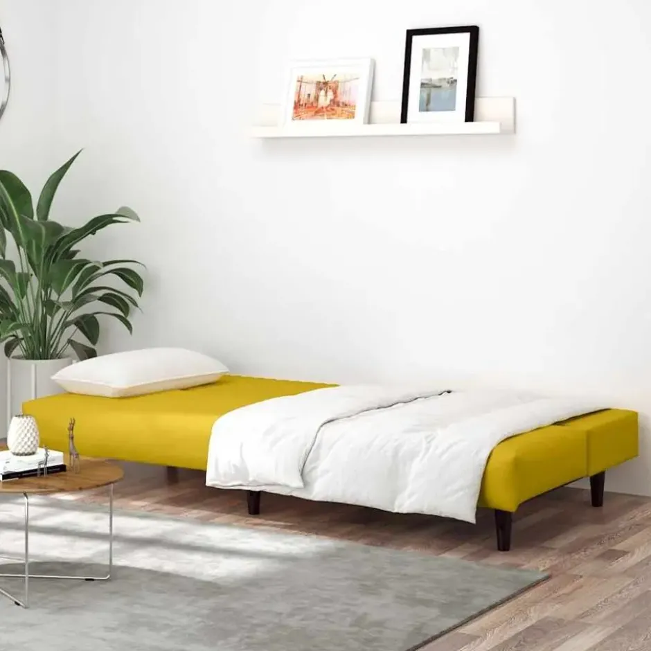 vidaXL Slaapbank 2-zits met verstelbare helling - Geel fluweel - 200 cm